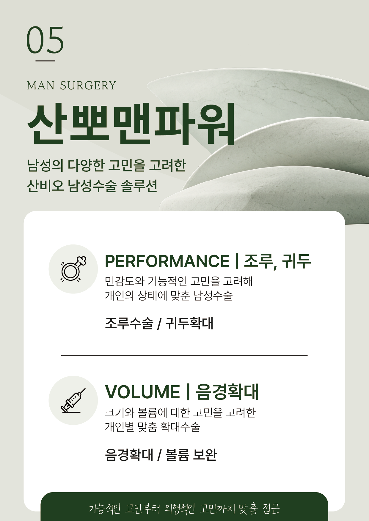 조각 형태의 배경과 조루수술·귀두확대·음경확대 항목이 있는 잠실 산비오의원 비뇨기과 산뽀맨파워 포스터
