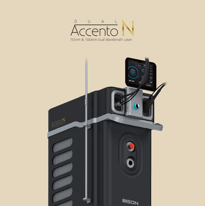 755nm·1064nm 표시가 있는 Accento N 레이저 장비