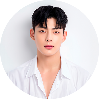 흰 셔츠를 입고 정면을 바라보는 젊은 남성